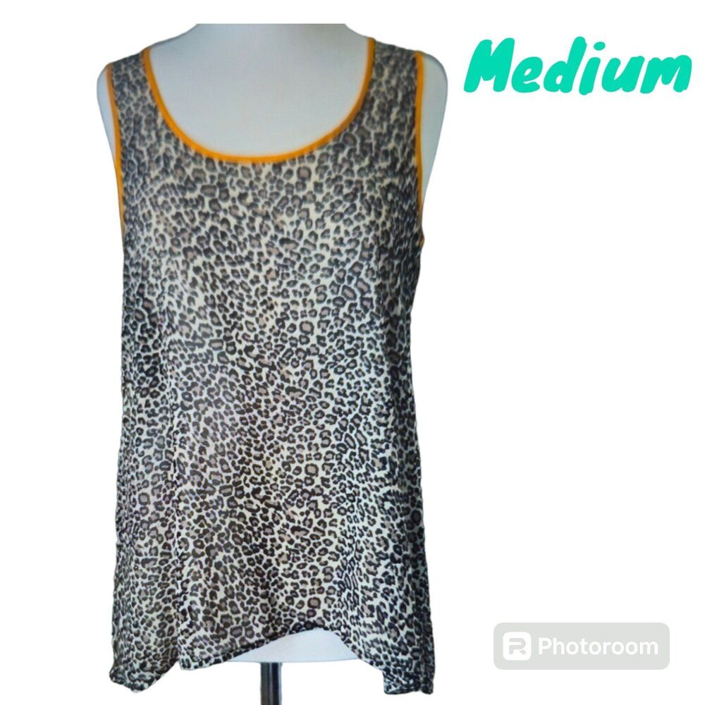 H.I.P. Women Medium Tank Top Cheetah Print Sheer Keyhole High Low Summer Layer